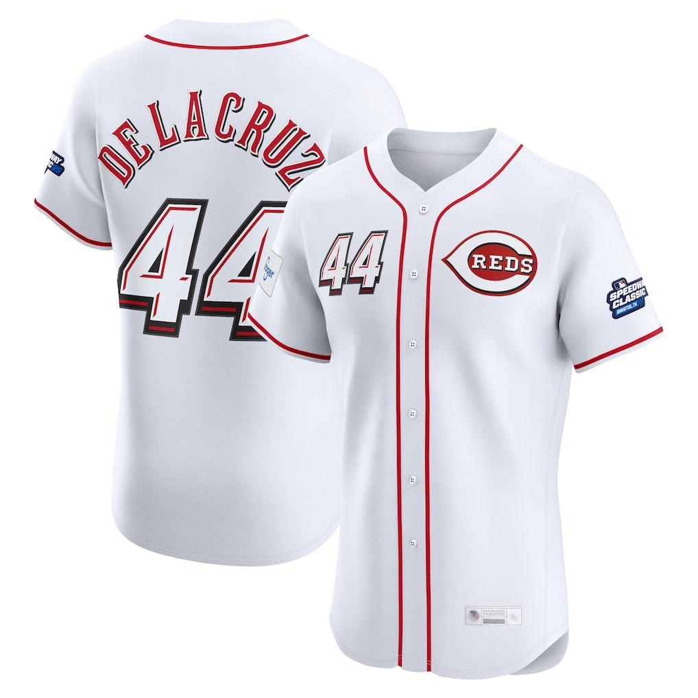 Cincinnati Reds #44 Elly De La Cruz Player White HeidiMiller Speedway Classic Limited Elite Home Stitched Jerseys