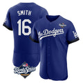 Los Angeles Dodgers #16 Will Smith Player Royal HeidiMiller World Series City Connect Elite Home Stitched Jerseys