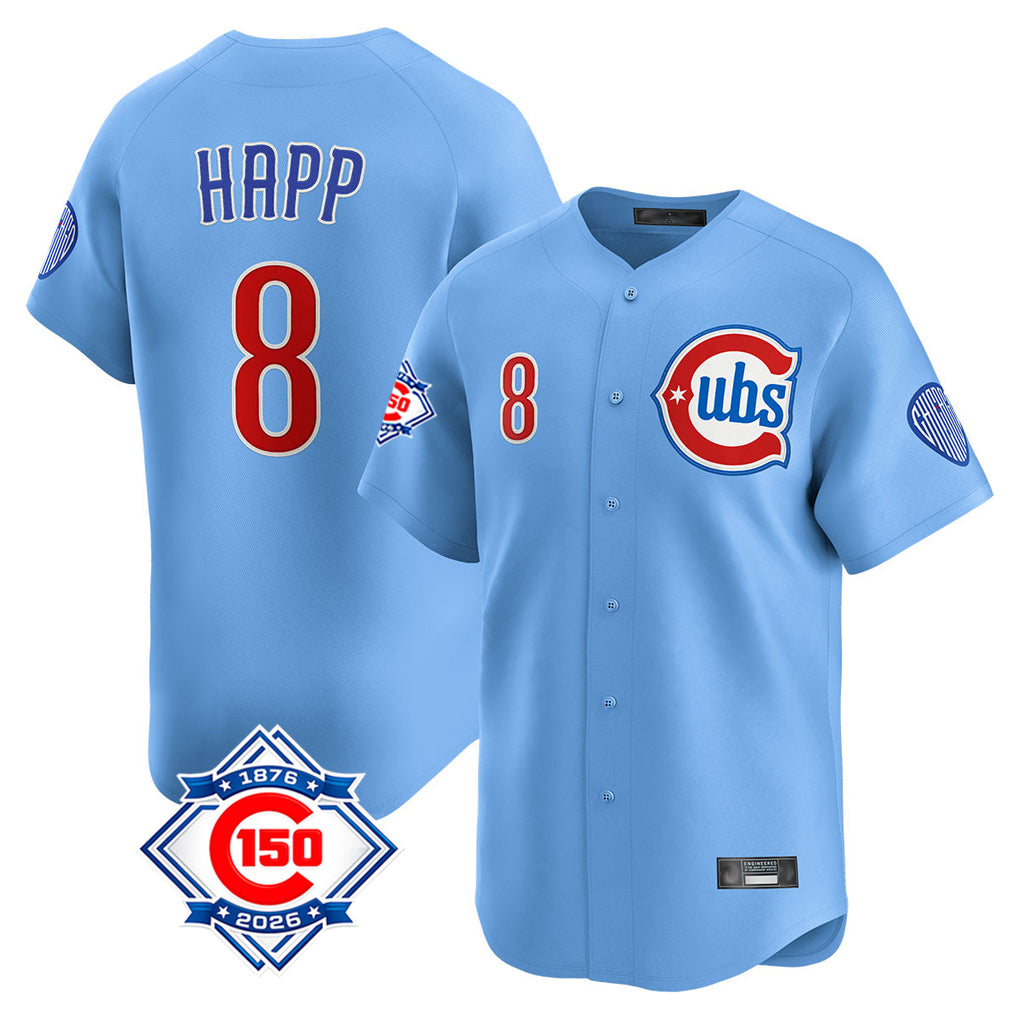 Chicago Cubs #8 Ian Happ Player Light Blue HeidiMiller 150th Anniversary Limited Home Stitched Jerseys