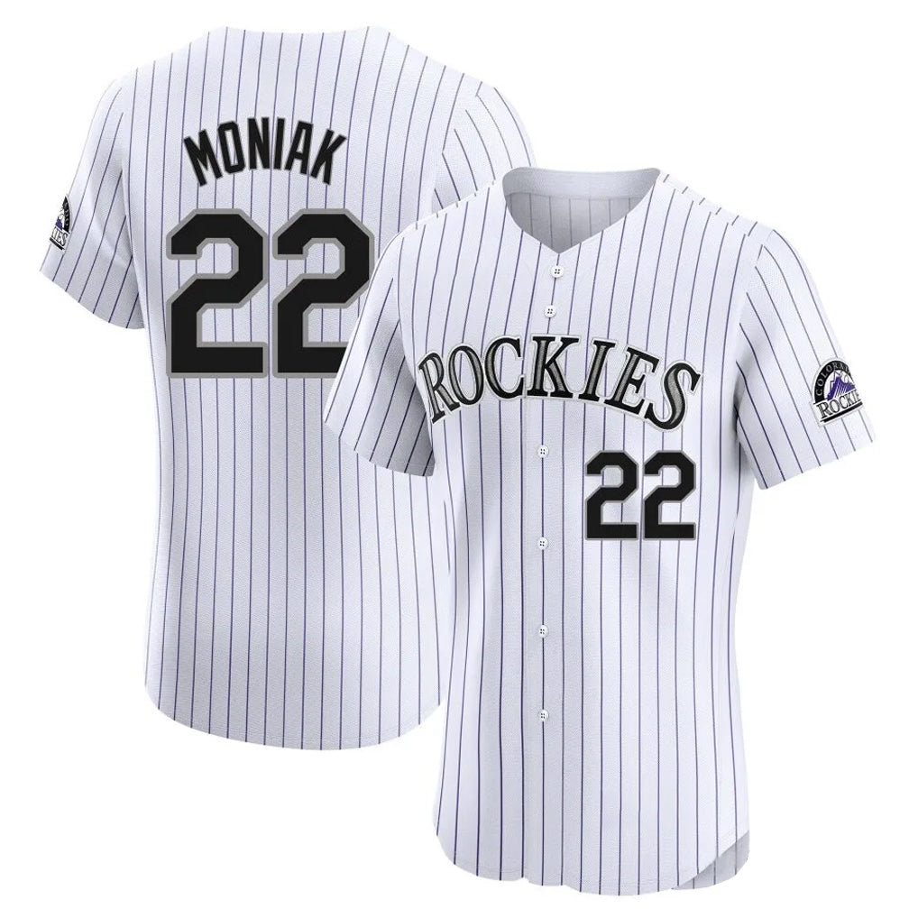 Colorado Rockies #22 Mickey Moniak Player White HeidiMiller Limited Elite Home Stitched Jerseys