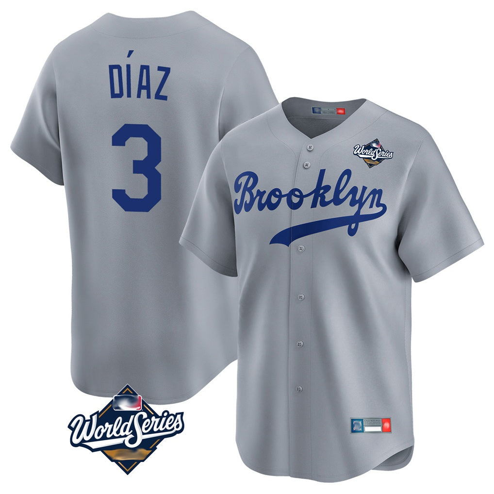 Los Angeles Dodgers #3 Edwin D¨ªaz Player Gray HeidiMiller World Series Game Limited Home Stitched Jerseys