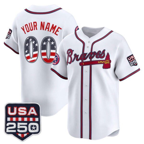Custom Atlanta Braves White HeidiMiller USA 250 Fourth of July Vapor Premier Limited Jersey ¨C All Stitched
