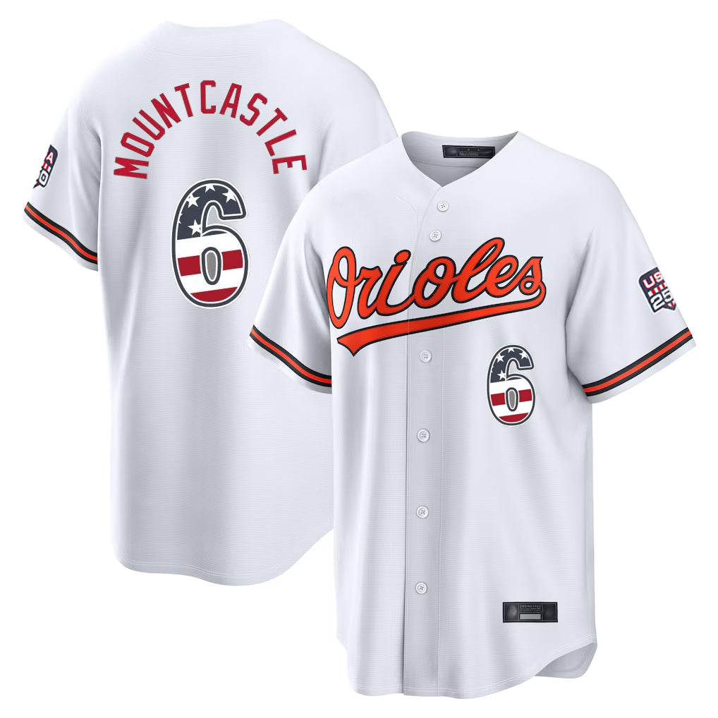 Baltimore Orioles #6 Ryan Mountcastle Player White HeidiMiller USA 250 Fourth of July Home Game Stitched Jerseys