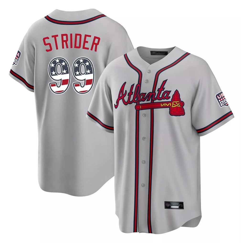 Atlanta Braves #99 Spencer Strider Player Gray HeidiMiller USA 250 Fourth Of July Limited Home Game Stitched Jerseys