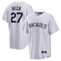 Colorado Rockies #27 Jordan Beck Player White HeidiMiller Game Home Stitched Jerseys