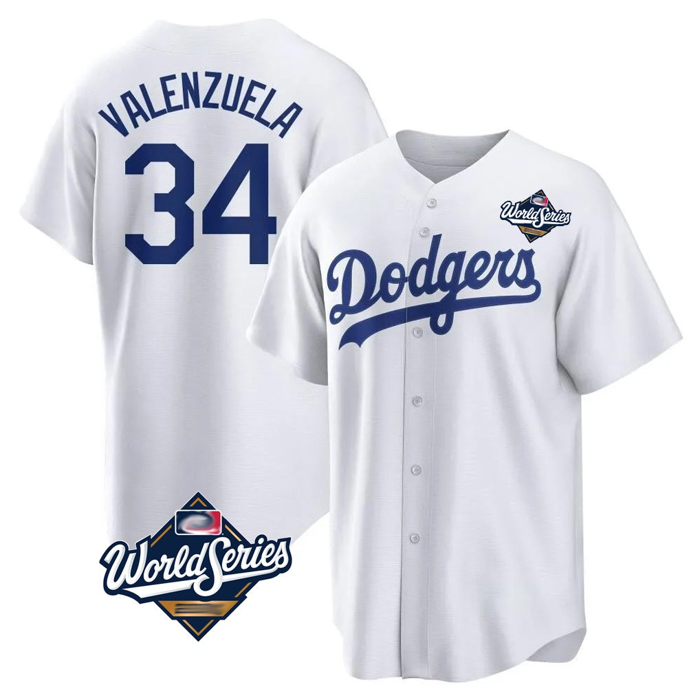 Los Angeles Dodgers #34 Fernando Valenzuela Player White HeidiMiller World Series Game Home Stitched Jerseys