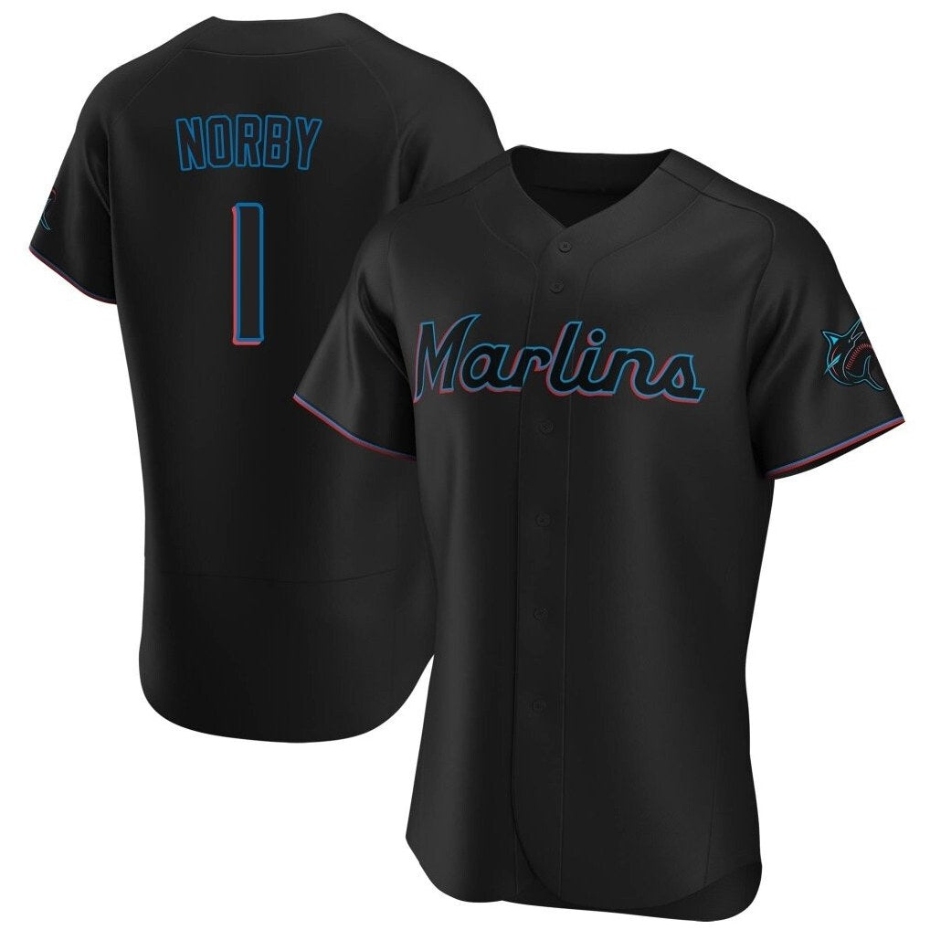 Miami Marlins #1 Connor Norby Player Black HeidiMiller Home Limited Elite Stitched Jerseys