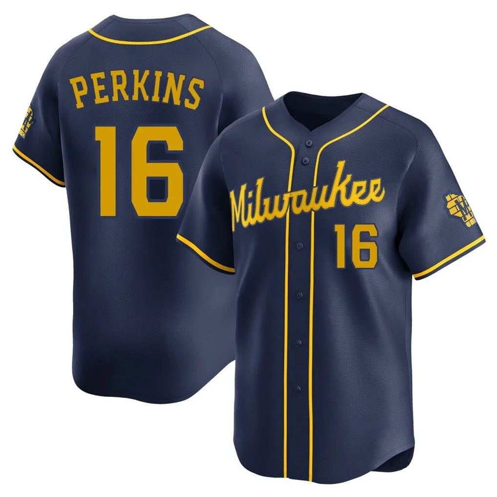Milwaukee Brewers #16 Blake Perkins Player Navy HeidiMiller Home Limited Stitched Jerseys