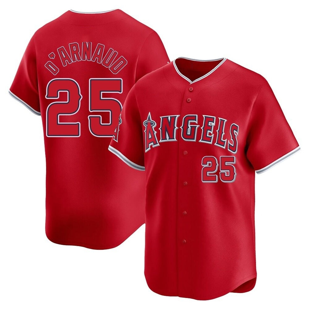 Los Angeles Angels #25 Travis d'Arnaud Player Red HeidiMiller Home Limited Stitched Jerseys