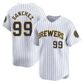 Milwaukee Brewers #99 Gary Sanchez Player White HeidiMiller Stripes Home Game Stitched Jerseys
