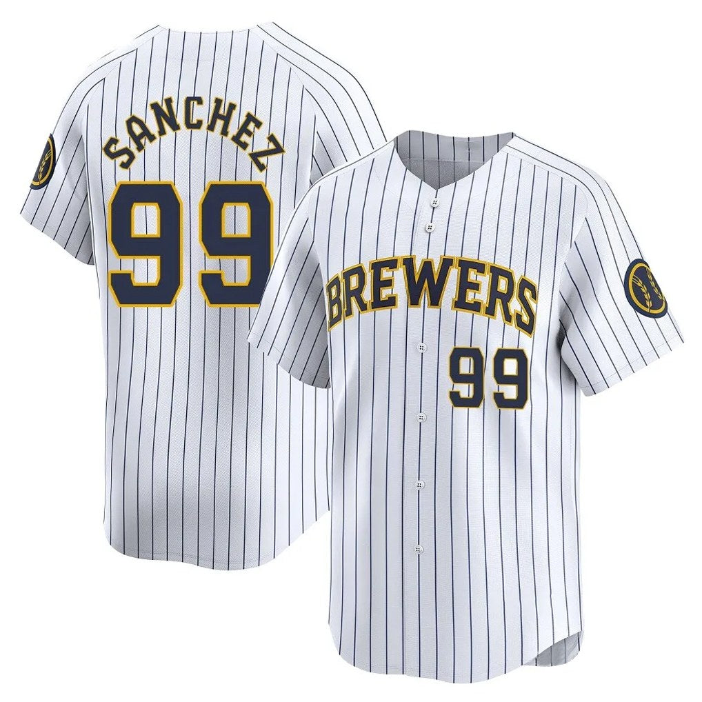 Milwaukee Brewers #99 Gary Sanchez Player White HeidiMiller Stripes Home Game Stitched Jerseys