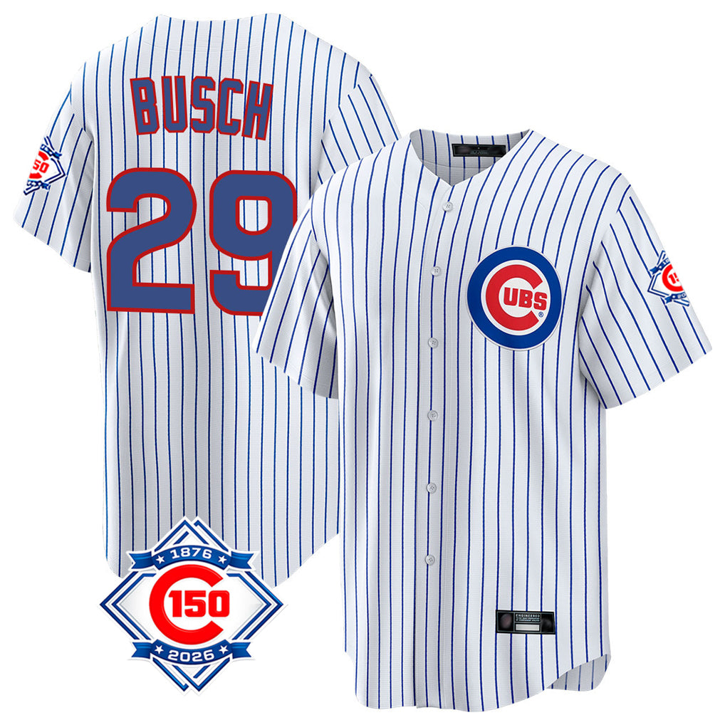Chicago Cubs #29 Michael Busch Player White HeidiMiller 150th Anniversary Home Game Stitched Jerseys