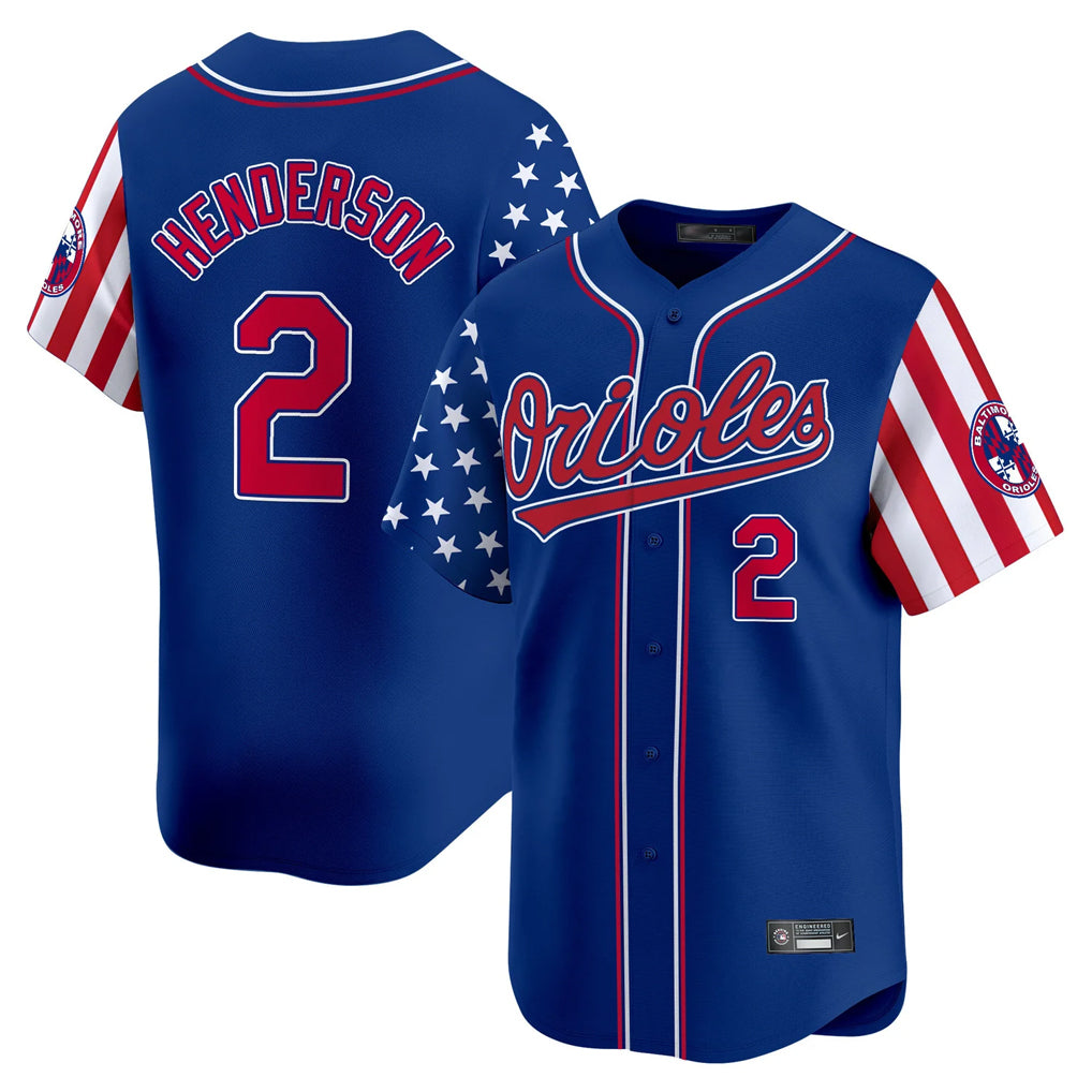 Baltimore Orioles #2 Gunnar Henderson Player Royal HeidiMiller Independence Day Vapor Premier Limited Home Game Stitched Jerseys