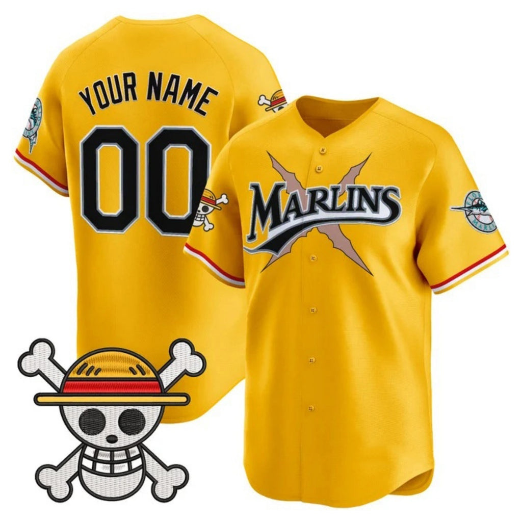 Custom Miami Marlins x One Piece Gold HeidiMiller Vapor Premier Limited Jersey - Stitched