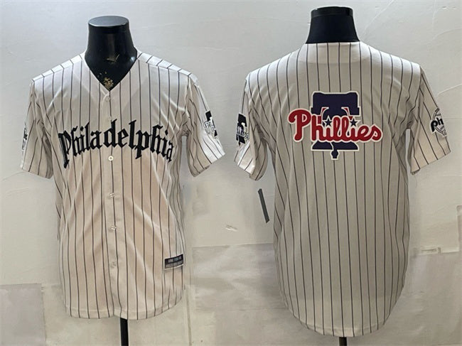 Philadelphia Phillies Team Big Logo Cream HeidiMiller Pinstripe Gothic Vapor Limited Stitched Jersey
