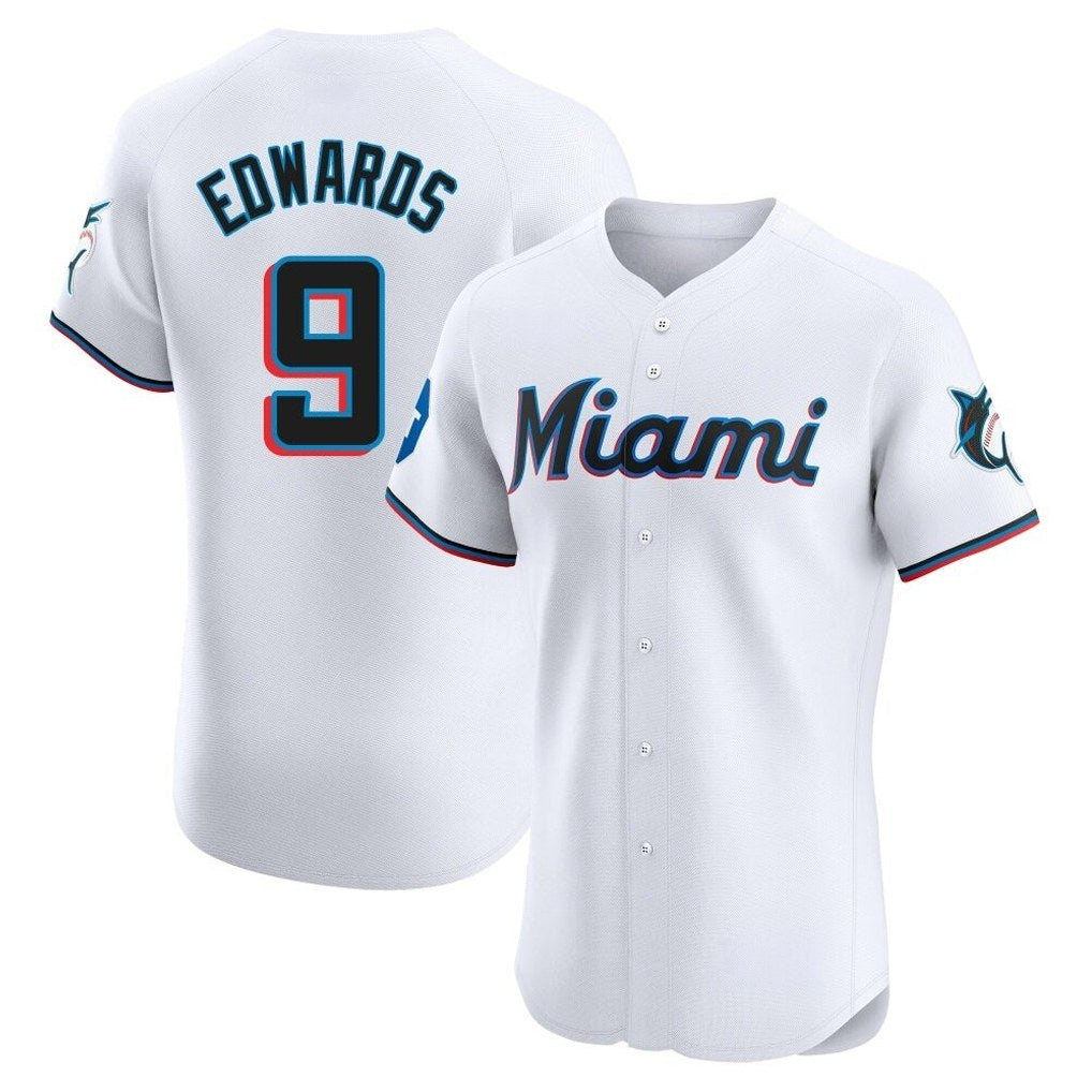 Miami Marlins #9 Xavier Edwards Player White HeidiMiller Home Limited Elite Stitched Jerseys
