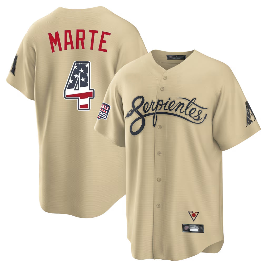 Arizona Diamondbacks #4 Ketel Marte Player Tan HeidiMiller USA 250 Fourth of July Home Game Stitched Jerseys
