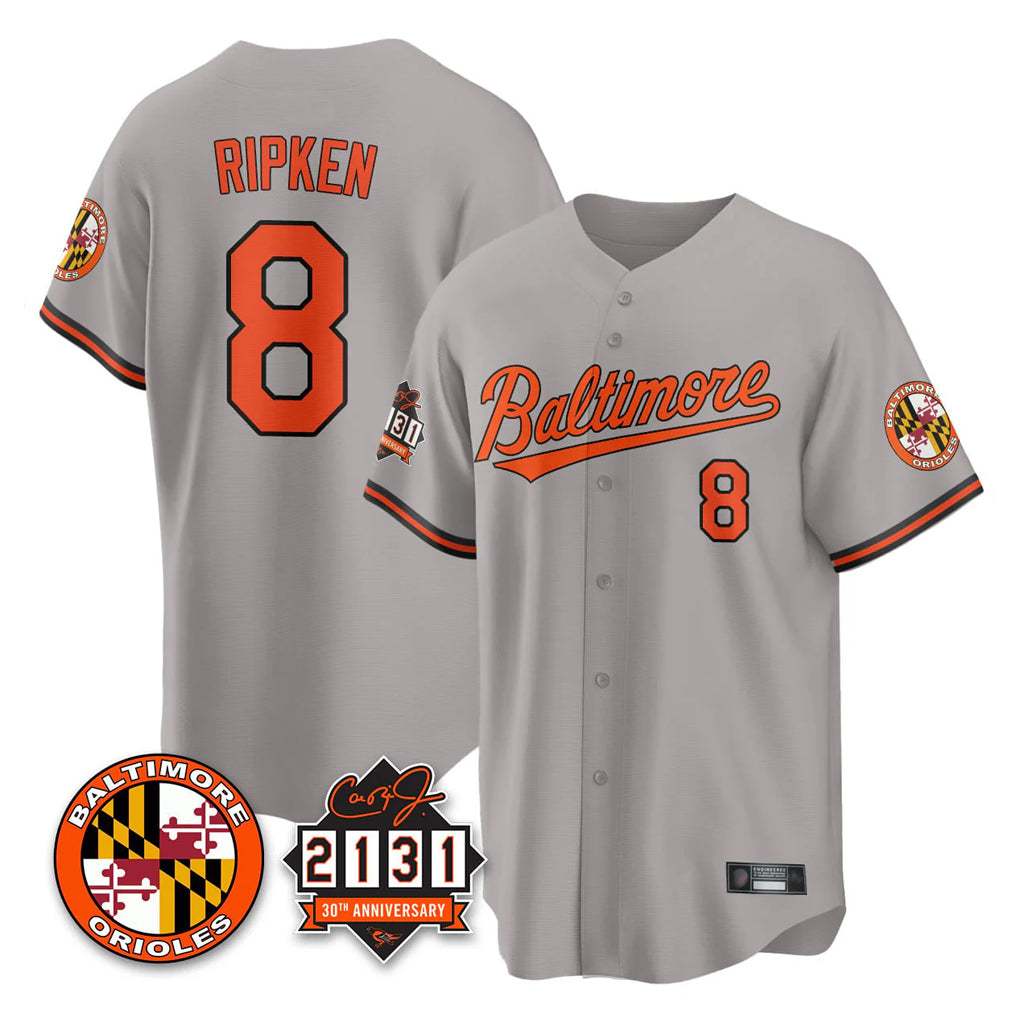 Baltimore Orioles #8 Cal Ripken Player Gray HeidiMiller 30th Anniversary of 2131 Home Game Stitched Jerseys