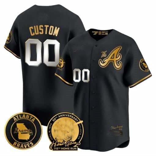 Custom Atlanta Braves Hank Aaron 715th Home Run Patch Vapor Premier Limited Jersey V2 ¨C All Stitched-Black HeidiMiller