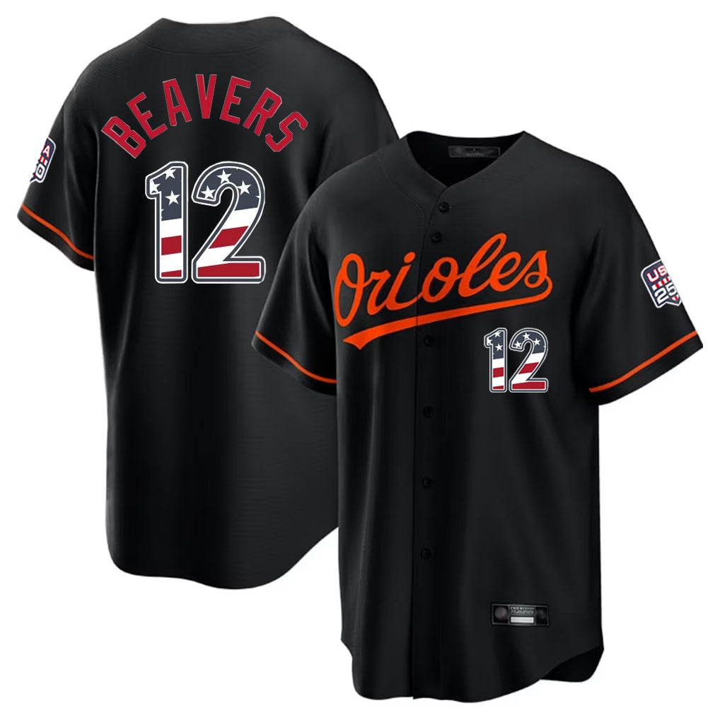 Baltimore Orioles #12 Dylan Beavers Player Black HeidiMiller USA 250 Fourth of July Home Game Stitched Jerseys