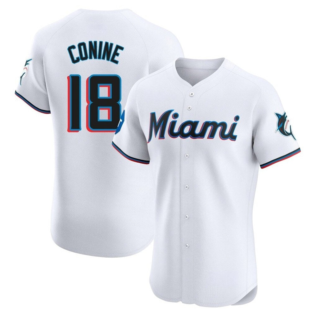 Miami Marlins #18 Griffin Conine Player White HeidiMiller Home Limited Elite Stitched Jerseys