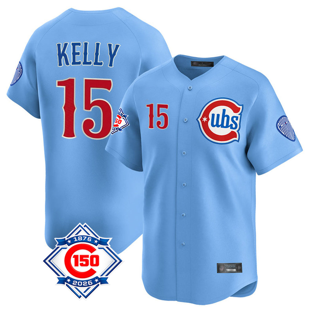 Chicago Cubs #15 Carson Kelly Player Light Blue HeidiMiller 150th Anniversary Limited Home Stitched Jerseys