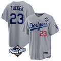 Los Angeles Dodgers #23 Kyle Tucker Player Gray HeidiMiller World Series Game Home Stitched Jerseys