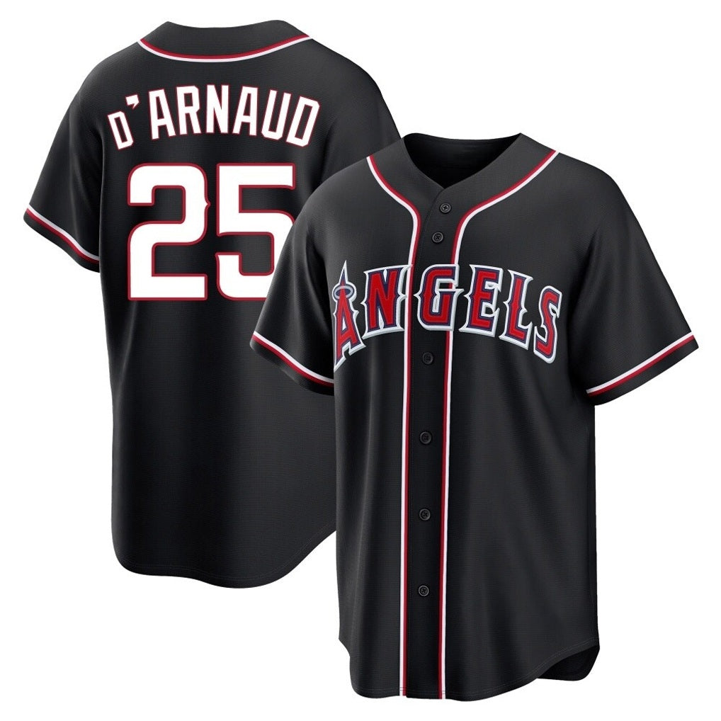 Los Angeles Angels #25 Travis d'Arnaud Player Black HeidiMiller Fashion Out Home Game Stitched Jerseys