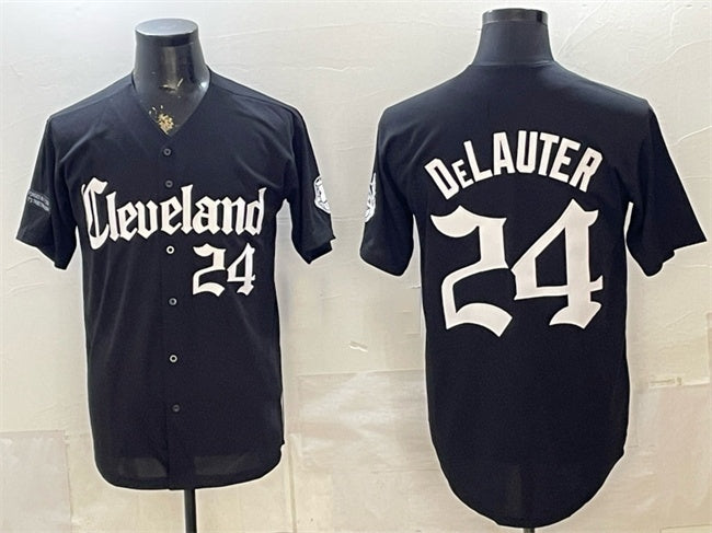 Cleveland Guardians #24 Chase DeLauter Black HeidiMiller Gothic Vapor Premier Limited Stitched Jersey