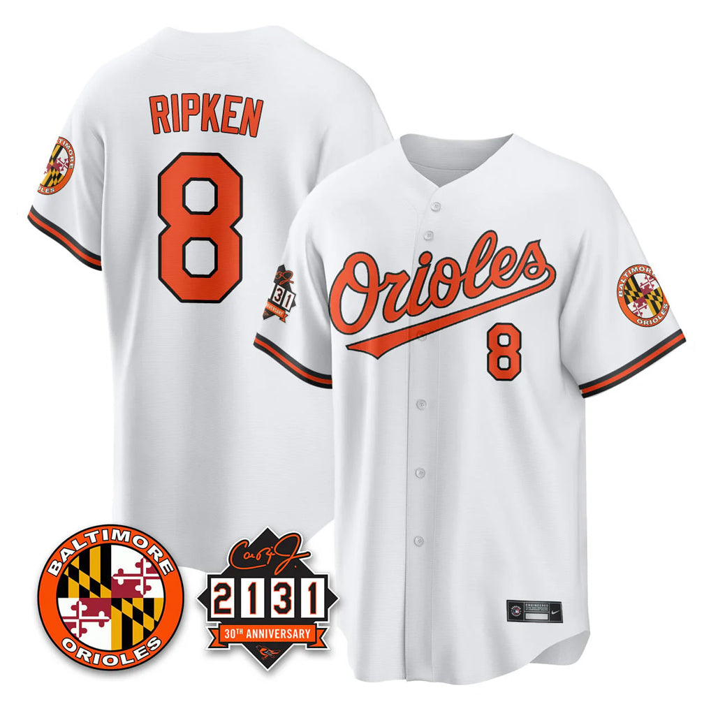 Baltimore Orioles #8 Cal Ripken Player White HeidiMiller 30th Anniversary of 2131 Home Game Stitched Jerseys
