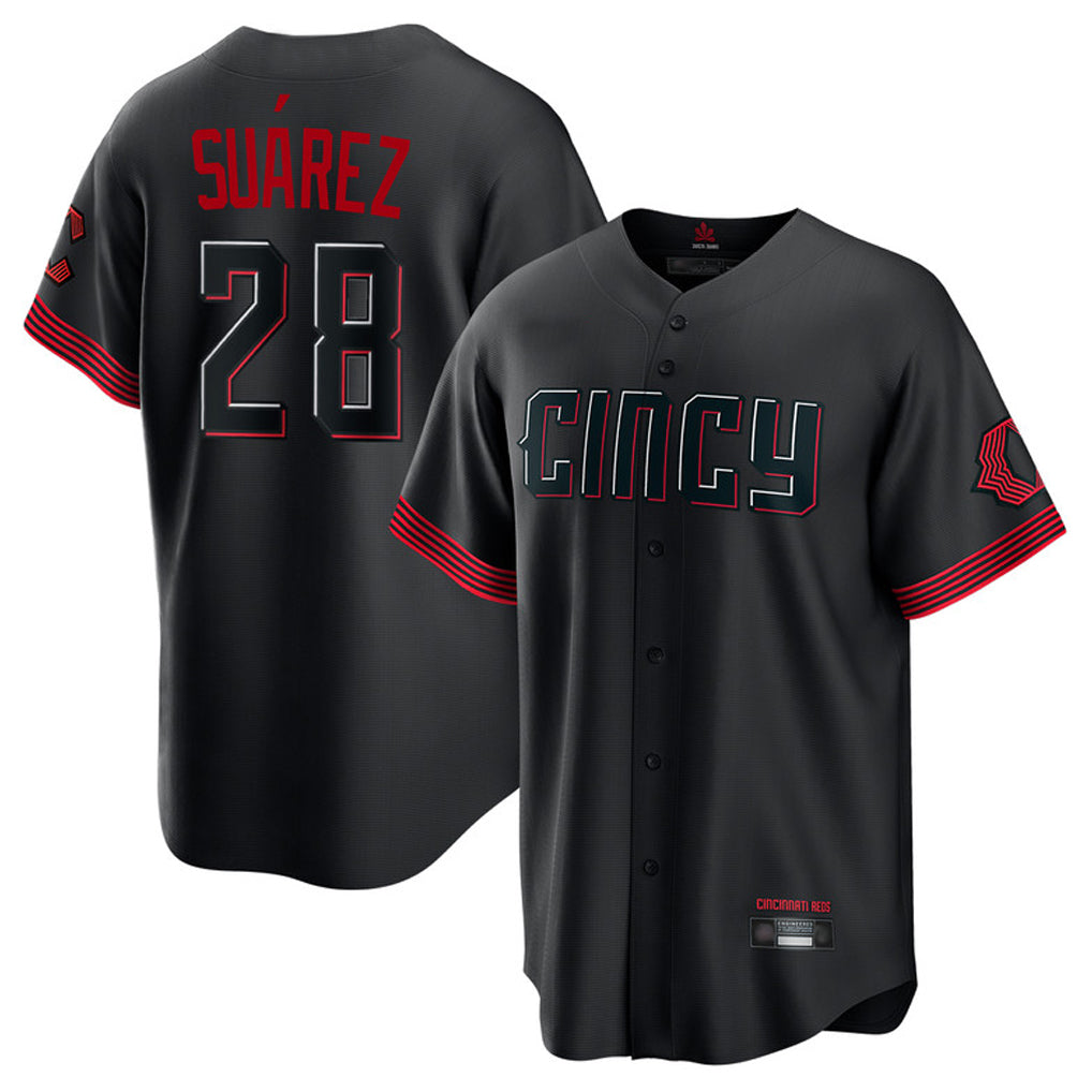 Cincinnati Reds #28 Eugenio Suarez Player Black HeidiMiller City Connect Home Game Stitched Jerseys