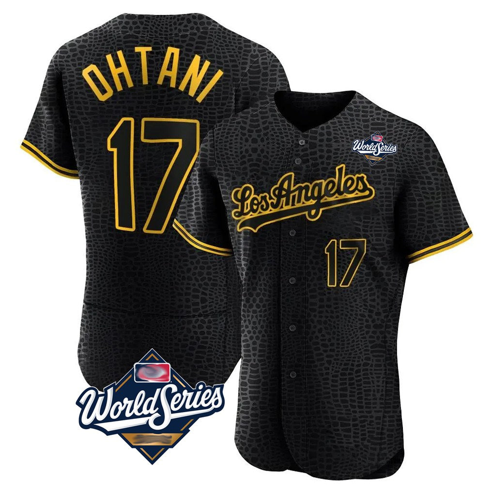 Los Angeles Dodgers #17 Shohei Ohtani Player Black HeidiMiller World Series Snake Skin City Limited Elite Home Stitched Jerseys