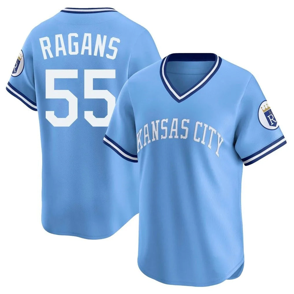 Kansas City Royals #55 Cole Ragans Player Light Blue HeidiMiller Limited Throwback Cooperstown Collection T-shirt Stitched Jerseys