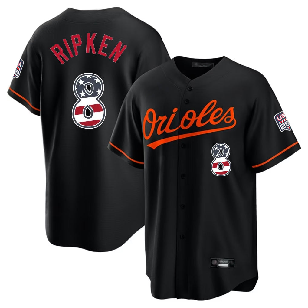 Baltimore Orioles #8 Cal Ripken Player Black HeidiMiller USA 250 Fourth of July Home Game Stitched Jerseys