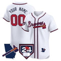 Custom Atlanta Braves 2024 Spring Training & Georgia Patch Vapor Premier Elite Jersey ¨C White HeidiMiller