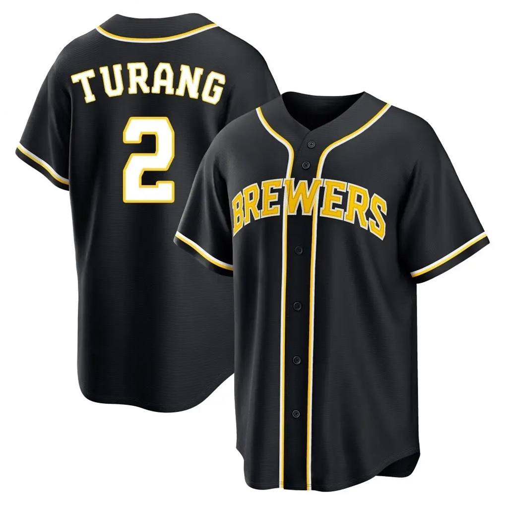 Milwaukee Brewers #2 Brice Turang Player Black HeidiMiller Fashion Out Home Game Stitched Jerseys
