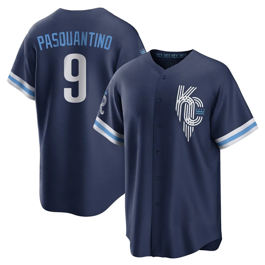 Kansas City Royals #9 Vinnie Pasquantino Player Navy HeidiMiller City Connect Home Game Stitched Jerseys
