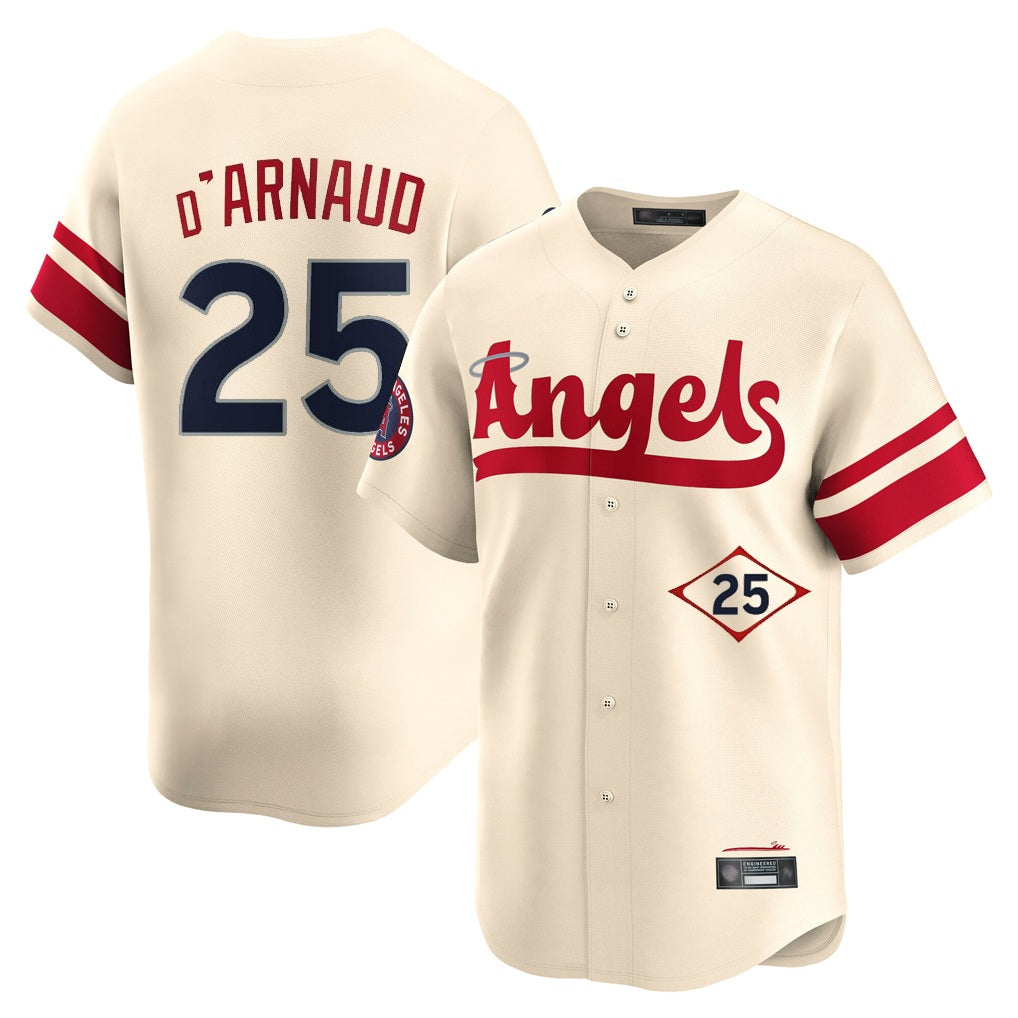 Los Angeles Angels #25 Travis d'Arnaud Player Cream HeidiMiller City Connect Limited Home Stitched Jerseys