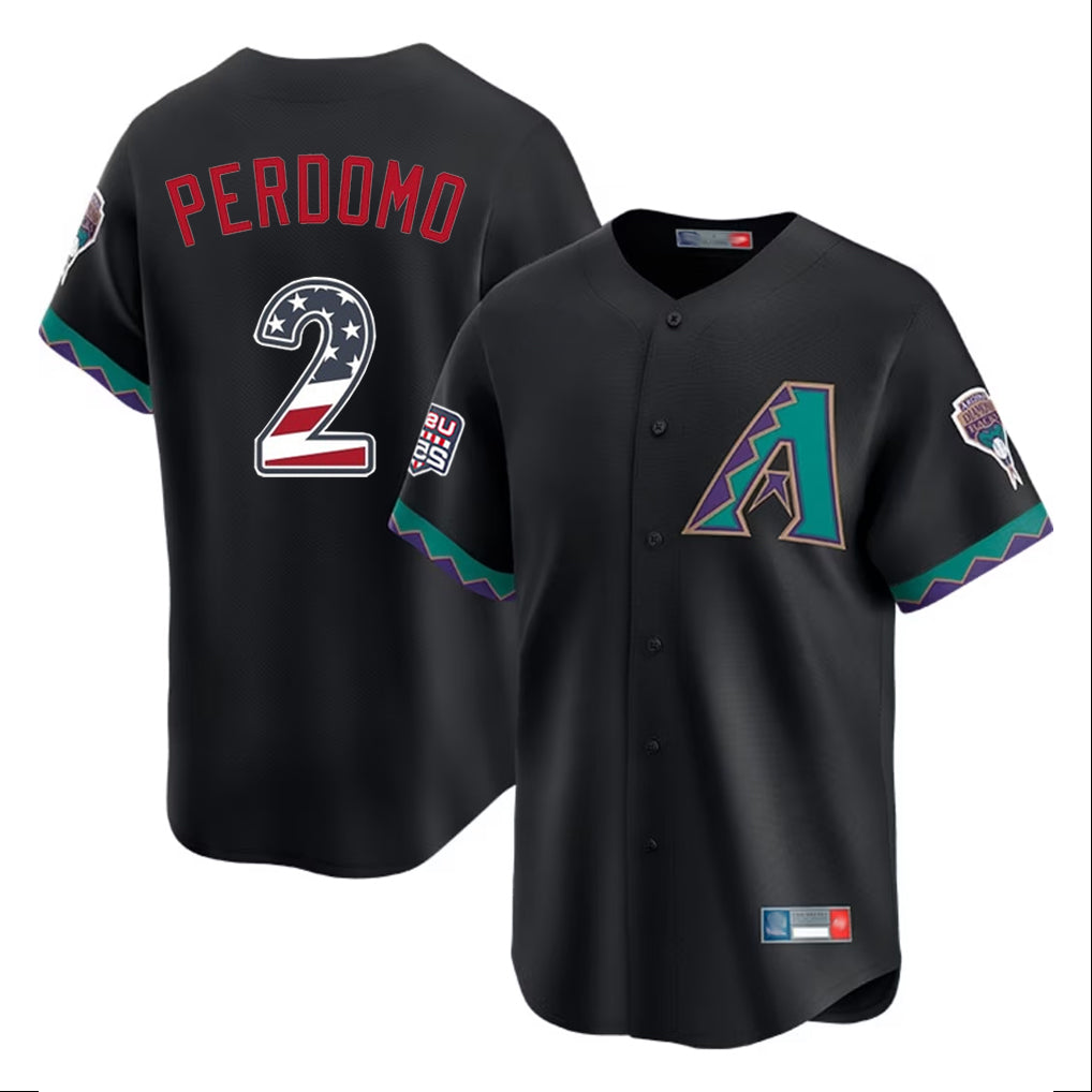 Arizona Diamondbacks #2 Geraldo Perdomo Player Black HeidiMiller USA 250 Fourth of July Home Game Stitched Jerseys