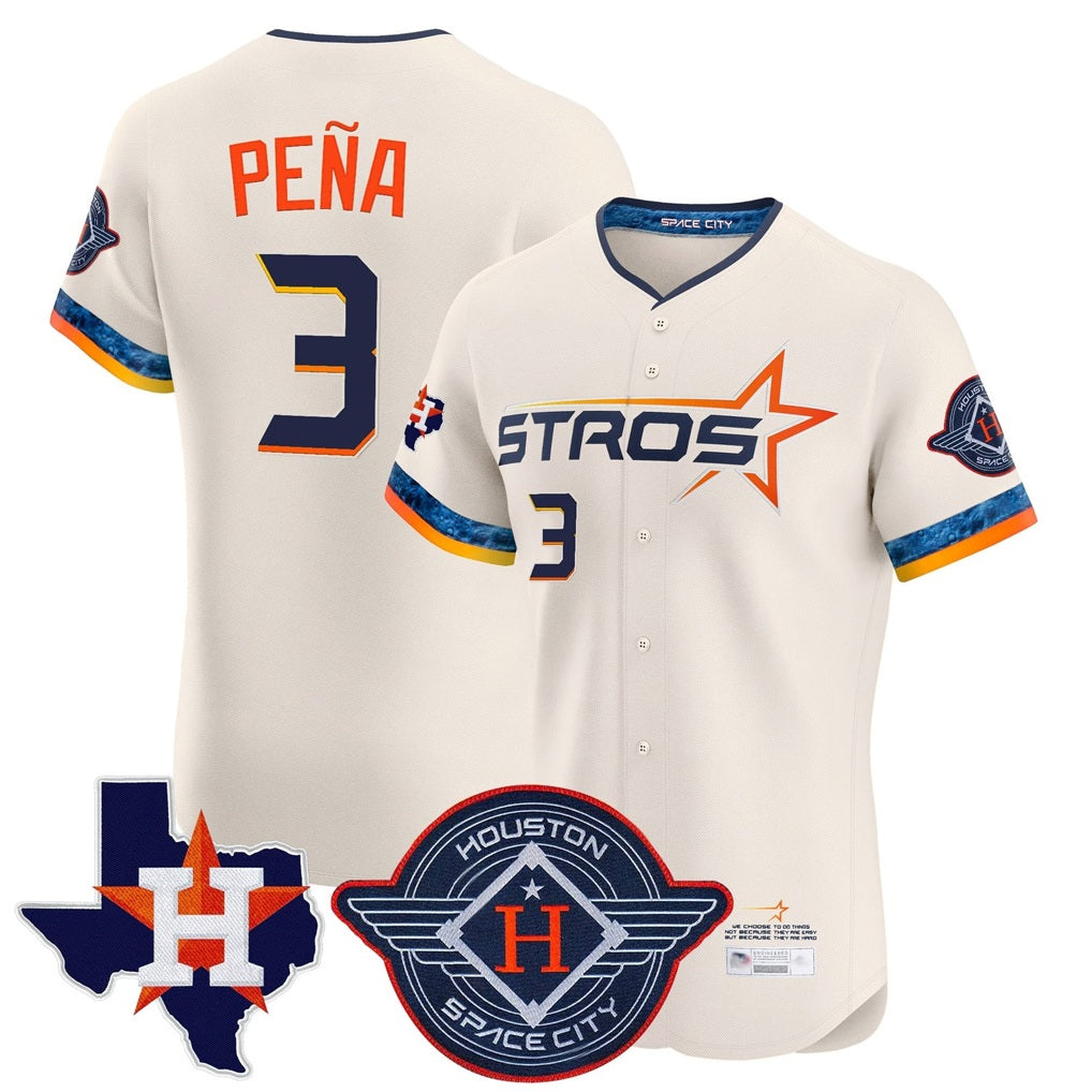 Houston Astros #3 Jeremy Pena Player Cream HeidiMiller City Connect Texas Patch Vapor Premier Limited Elite Home Stitched Jerseys