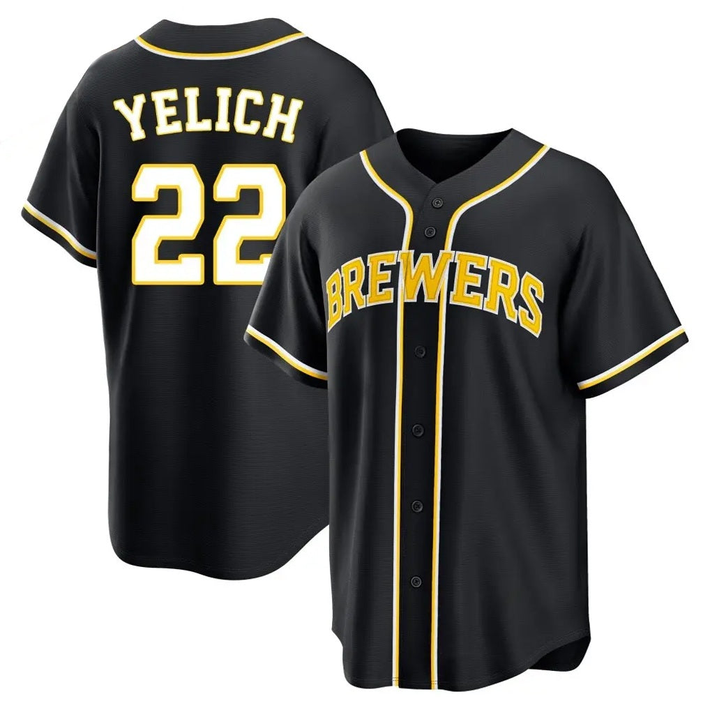 Milwaukee Brewers #22 Christian Yelich Player Black HeidiMiller Fashion Out Home Game Stitched Jerseys