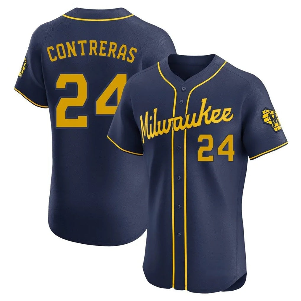 Milwaukee Brewers #24 William Contreras Player Navy HeidiMiller Home Limited Elite Stitched Jerseys