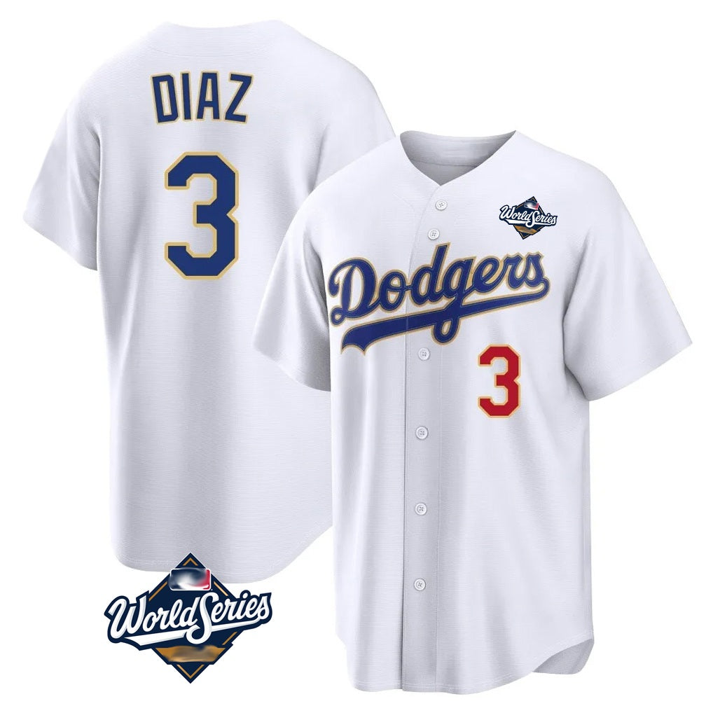 Los Angeles Dodgers #3 Edwin D¨ªaz Player Gold White HeidiMiller World Series World Series 2026 Collection Stadium Limited Stitched Jerseys