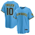 Milwaukee Brewers #10 Sal Frelick Player Light Blue HeidiMiller Road Stadium Game Stitched Jerseys