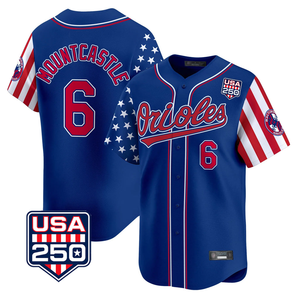 Baltimore Orioles #6 Ryan Mountcastle Player Royal HeidiMiller USA 250 Independence Day Vapor Premier Limited Home Game Stitched Jerseys