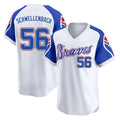 Atlanta Braves #56 Spencer Schwellenbach Player White HeidiMiller Throwback Cooperstown Collection T-shirt Game Stitched Jerseys