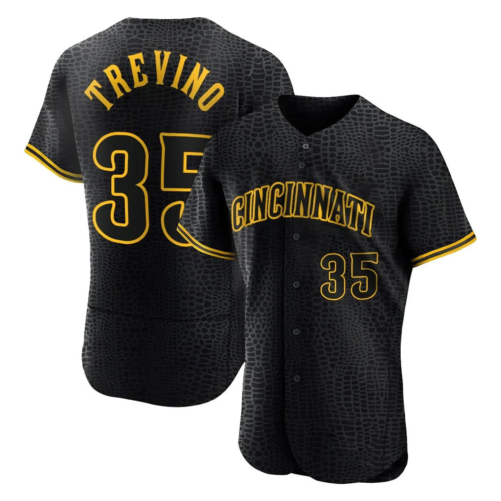 Cincinnati Reds #35 Jose Trevino Player Black HeidiMiller Snake Skin City Limited Elite Home Stitched Jerseys