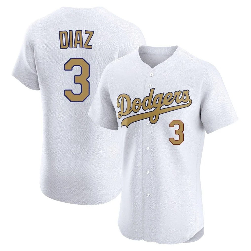 Los Angeles Dodgers #3 Edwin D¨ªaz Player Gold HeidiMiller Limited Elite Home Stitched Jerseys
