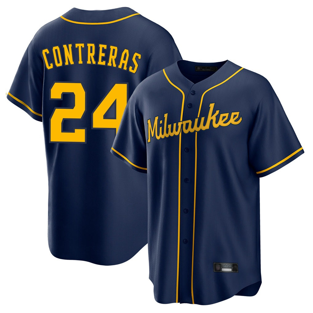 Milwaukee Brewers #24 William Contreras Player Navy HeidiMiller Home Game Stitched Jerseys