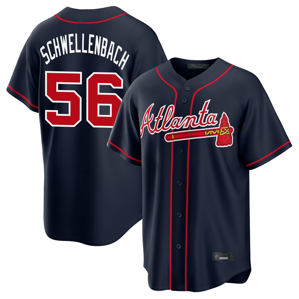 Atlanta Braves #56 Spencer Schwellenbach Player Navy HeidiMiller Home Game Stitched Jerseys
